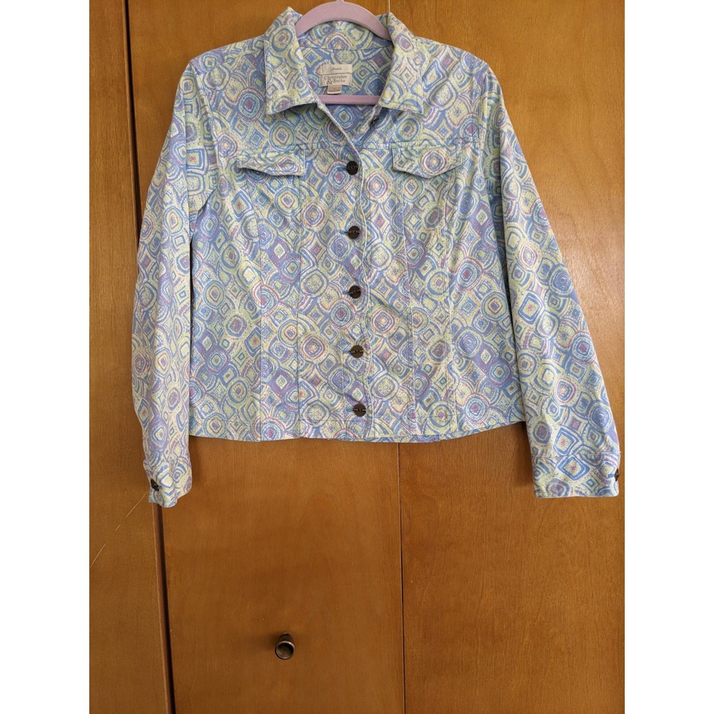 Christopher & Banks Womens Large Blue Geometric Medallion Print Stretch Jacket